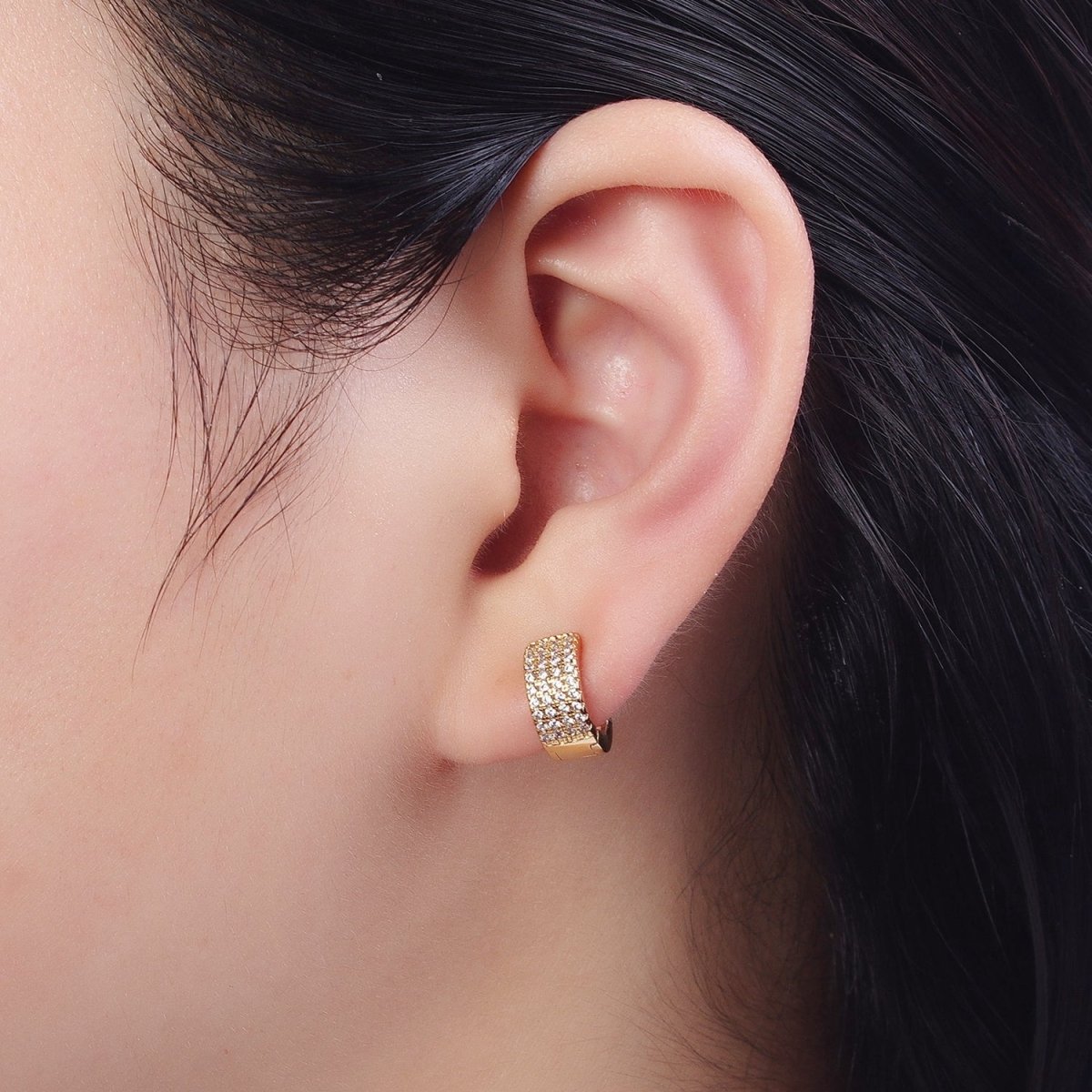 24K Gold Filled Micro Pave Cubic Zirconia Small Hoop Earrings Simple Dainty Huggie Gold Earrings X833 - DLUXCA