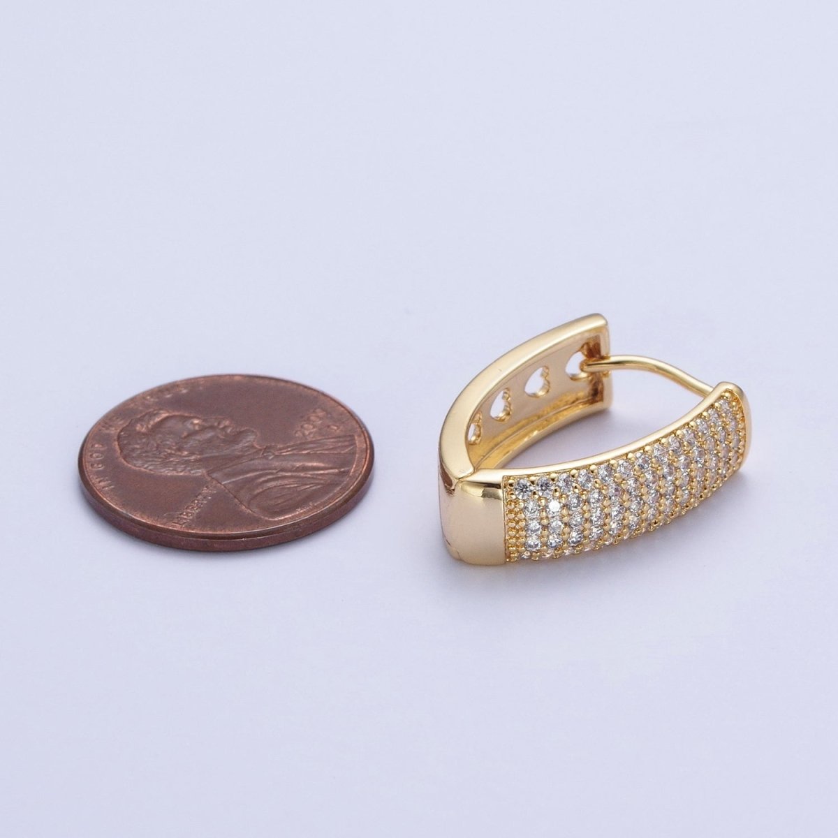 24K Gold Filled Micro Pave Cubic Zirconia Teardrop Triangle Huggie Hoop Earrings T-038 - DLUXCA