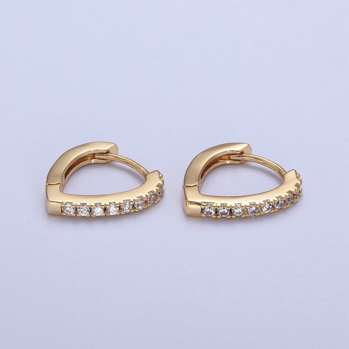 24K Gold Filled Micro Pave Cubic Zirconia Teardrop Triangle Huggie Hoop Earrings T-041 T-042 T-103 - DLUXCA