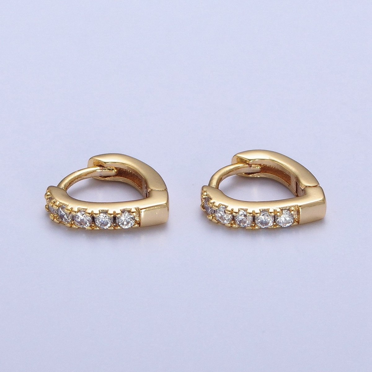 24K Gold Filled Micro Pave CZ 10mm Teardrop Triangle Huggie Hoop Earrings T-041 - DLUXCA