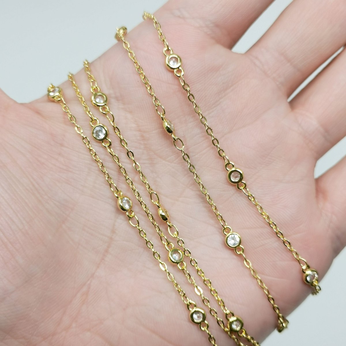 24K Gold Filled Micro Pave CZ Charm Chain Sold by Yard, Round CZ Chain, Chain for Jewelry Making Necklace Bracelet | ROLL-395 Clearance Pricing Overstock - DLUXCA