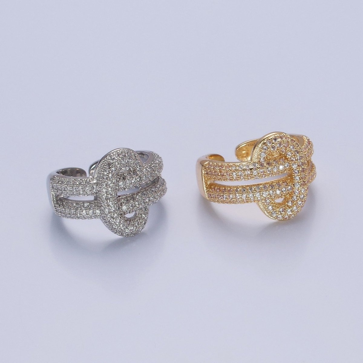 24K Gold Filled Micro Pave CZ Double Band Ring, Cubic Zirconia Ring in Silver & Gold O-2270 O-2271 - DLUXCA