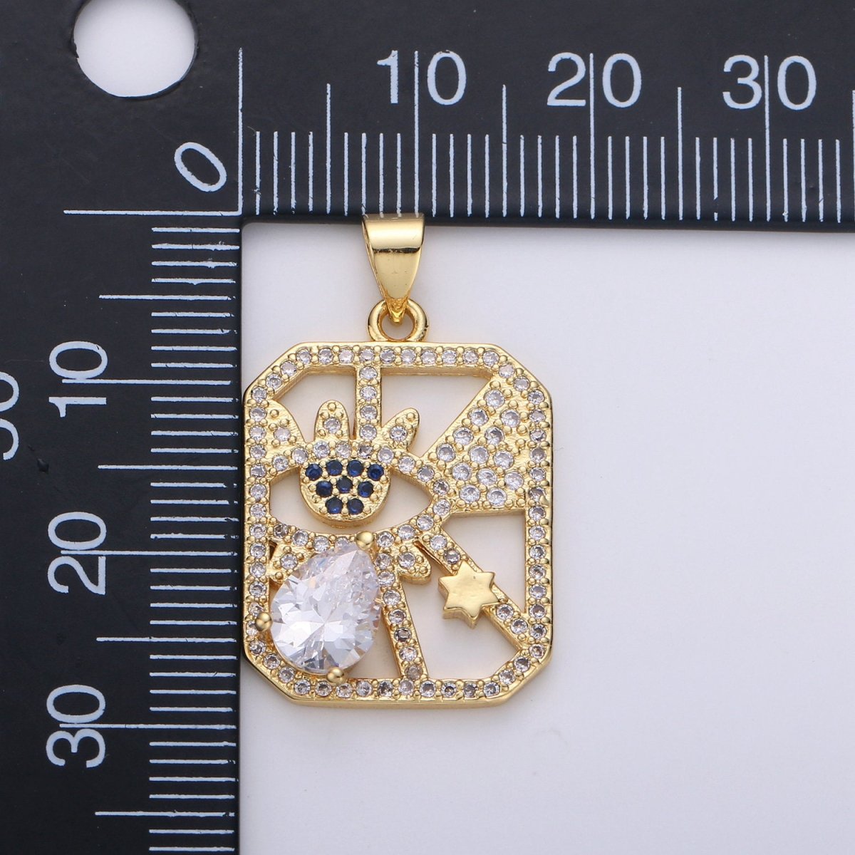 24k Gold Filled Micro Pave CZ Evil Eye Pendant Charm, Square Evil Eye Star Micro Pave CZ Pendant Charm, For DIY Jewelry I-875 - DLUXCA