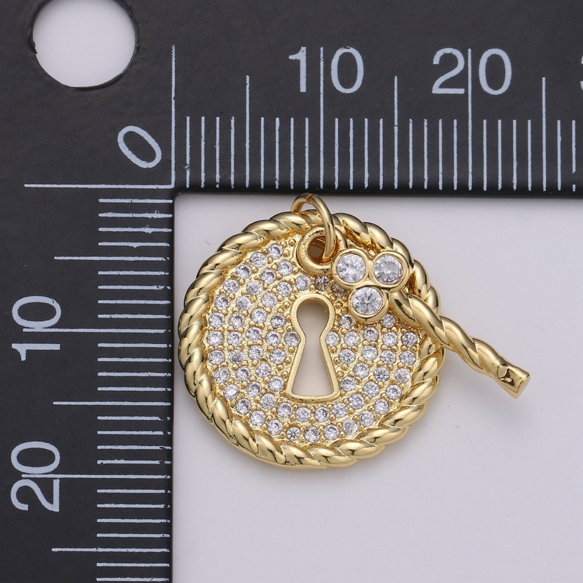 24k Gold Filled Micro Pave CZ Heart Key Pendant Charm, Micro Pave CZ Key Pendant Charm, Gold Filled Lock Pendant, For DIY Jewelry D-362 - DLUXCA