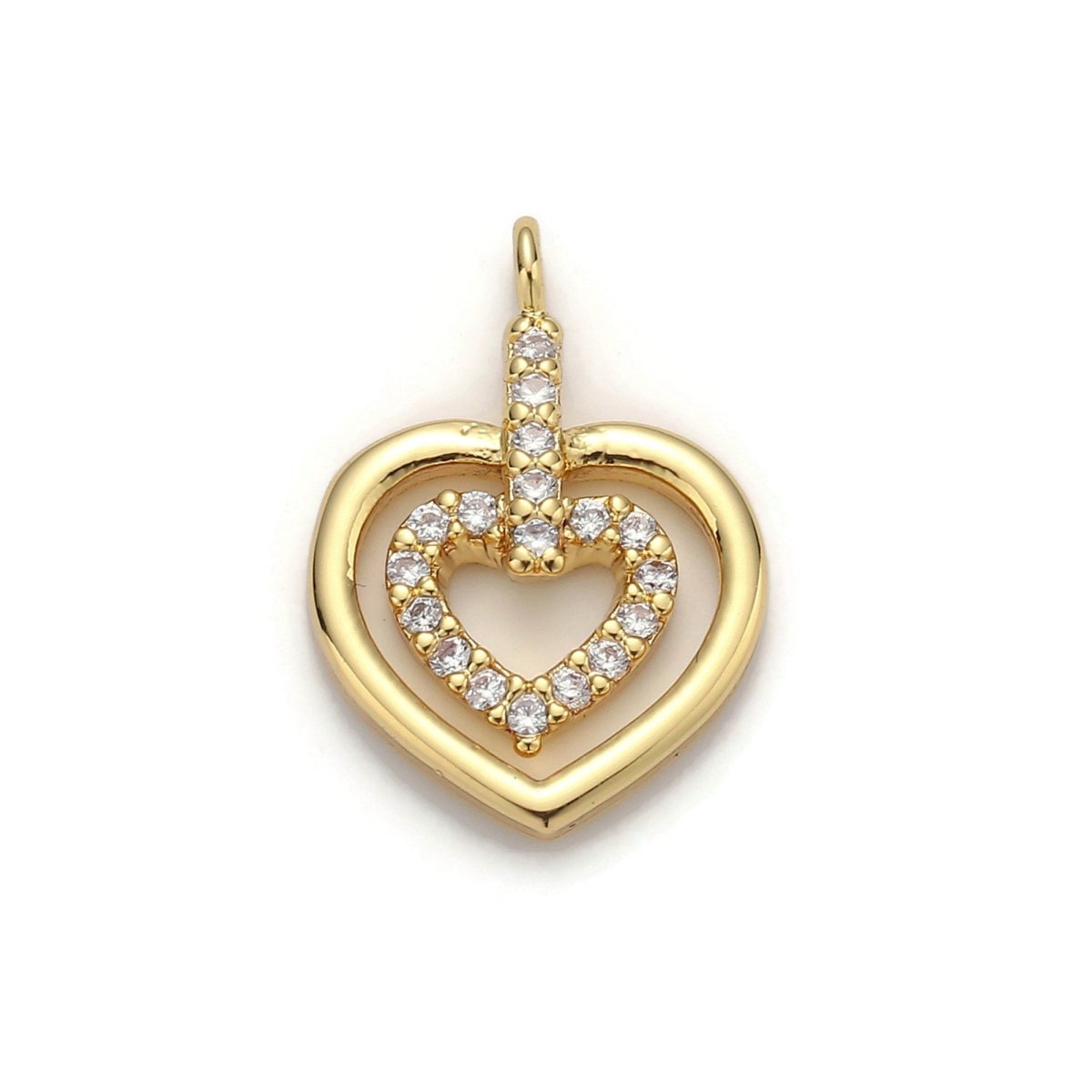 24k Gold Filled Micro Pave CZ Heart Pendant Charm, Heart in Heart Micro Pave CZ Pendant Charm, Gold Filled Pendant, For DIY Jewelry D-009 - DLUXCA