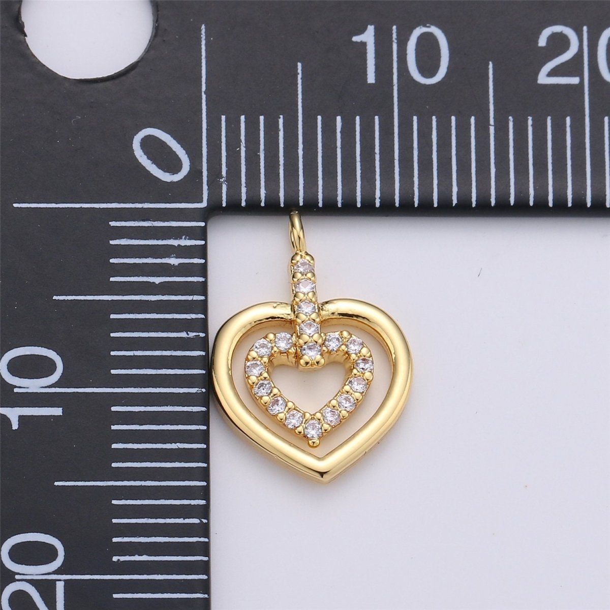24k Gold Filled Micro Pave CZ Heart Pendant Charm, Heart in Heart Micro Pave CZ Pendant Charm, Gold Filled Pendant, For DIY Jewelry D-009 - DLUXCA