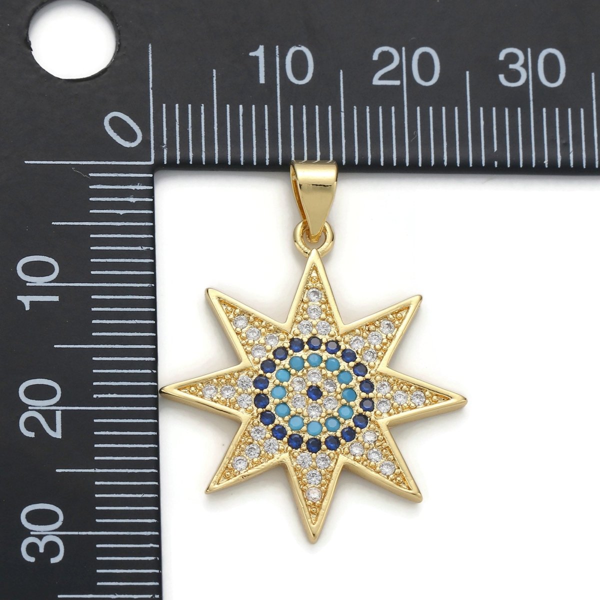 24k Gold Filled Micro Pave CZ Star Solar Pendant Charm, Micro Pave CZ Star Solar Pendant Charm, For DIY Jewelry I-623 - DLUXCA