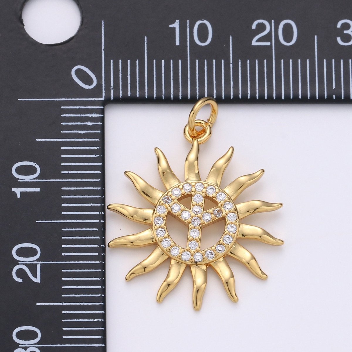 24k Gold Filled Micro Pave CZ Sun Burst Pendant Charm, Cubic Sun Micro Pave CZ Pendant Charm Celesial Jewelry For DIY Boho Jewelry D-611 - DLUXCA