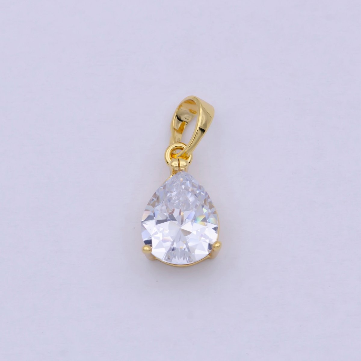 24k Gold Filled Micro Pave CZ Tear Drop Pendant Cubic Pear Charm I-892 - DLUXCA