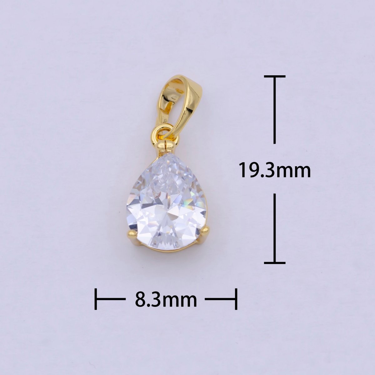 24k Gold Filled Micro Pave CZ Tear Drop Pendant Cubic Pear Charm I-892 - DLUXCA