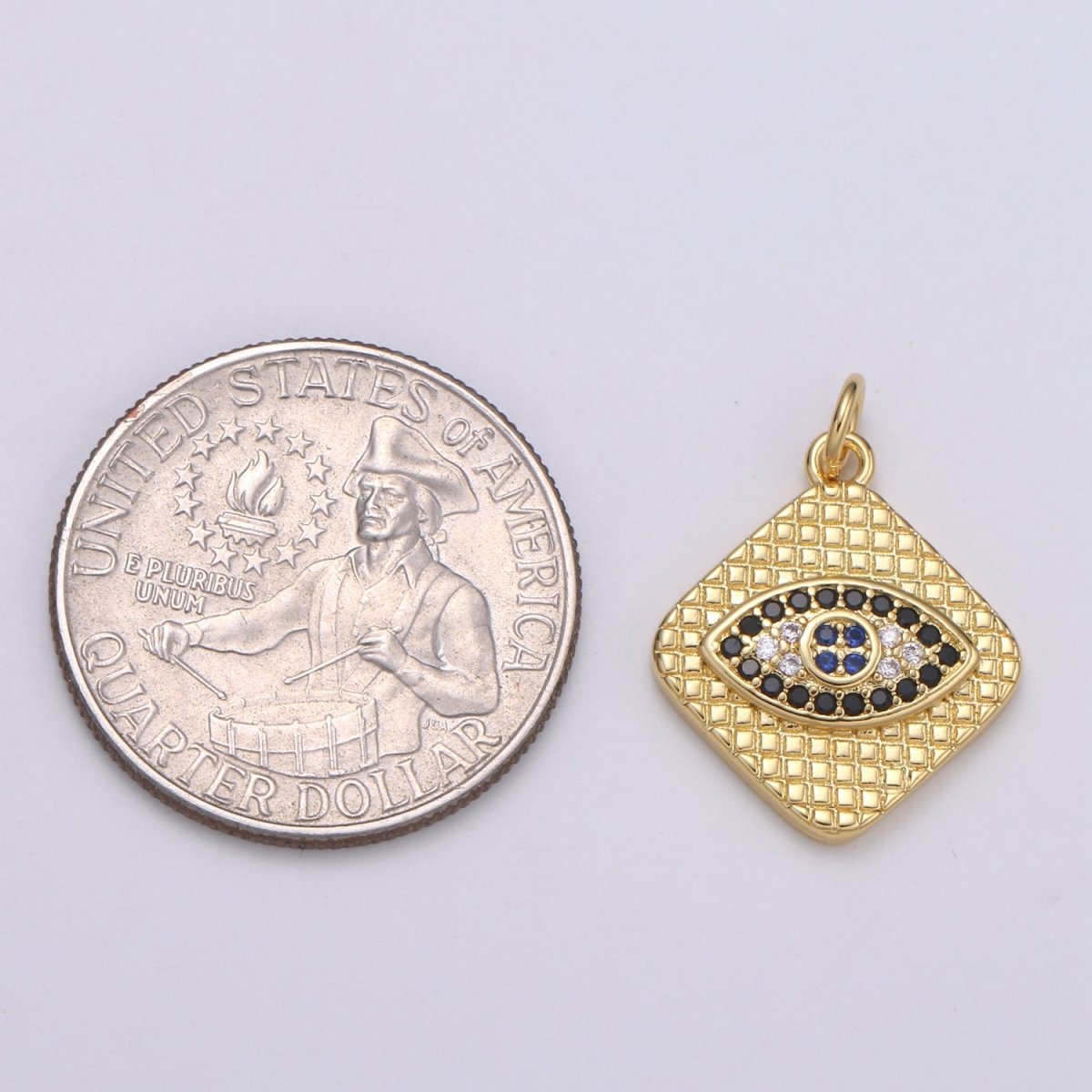 24K Gold Filled Micro Pave Evil Eye Charm, Black, Blue Cubic Zirconia Pendant Charm Rhombus Plate CZ Geometric Charm C-355 E-145 - DLUXCA