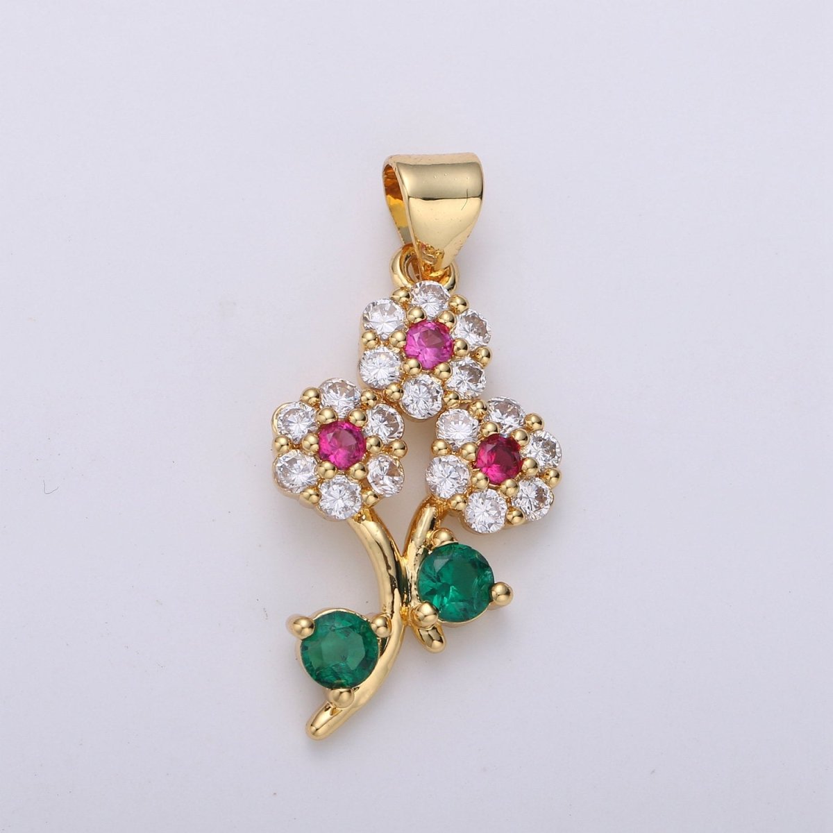 24K Gold Filled Micro Pave Flower Charm, Silver Small Cubic Flower Charm Multi Color Pendant for necklace earring bracelet Component I-601 I-602 - DLUXCA