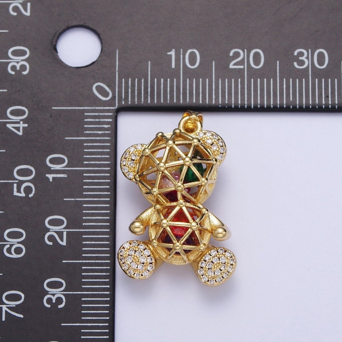 24K Gold Filled Micro Pave Gold Bear Charm Teddy Bear Charm Necklace Bracelet Earring Pendant / Keychain X-532 - DLUXCA