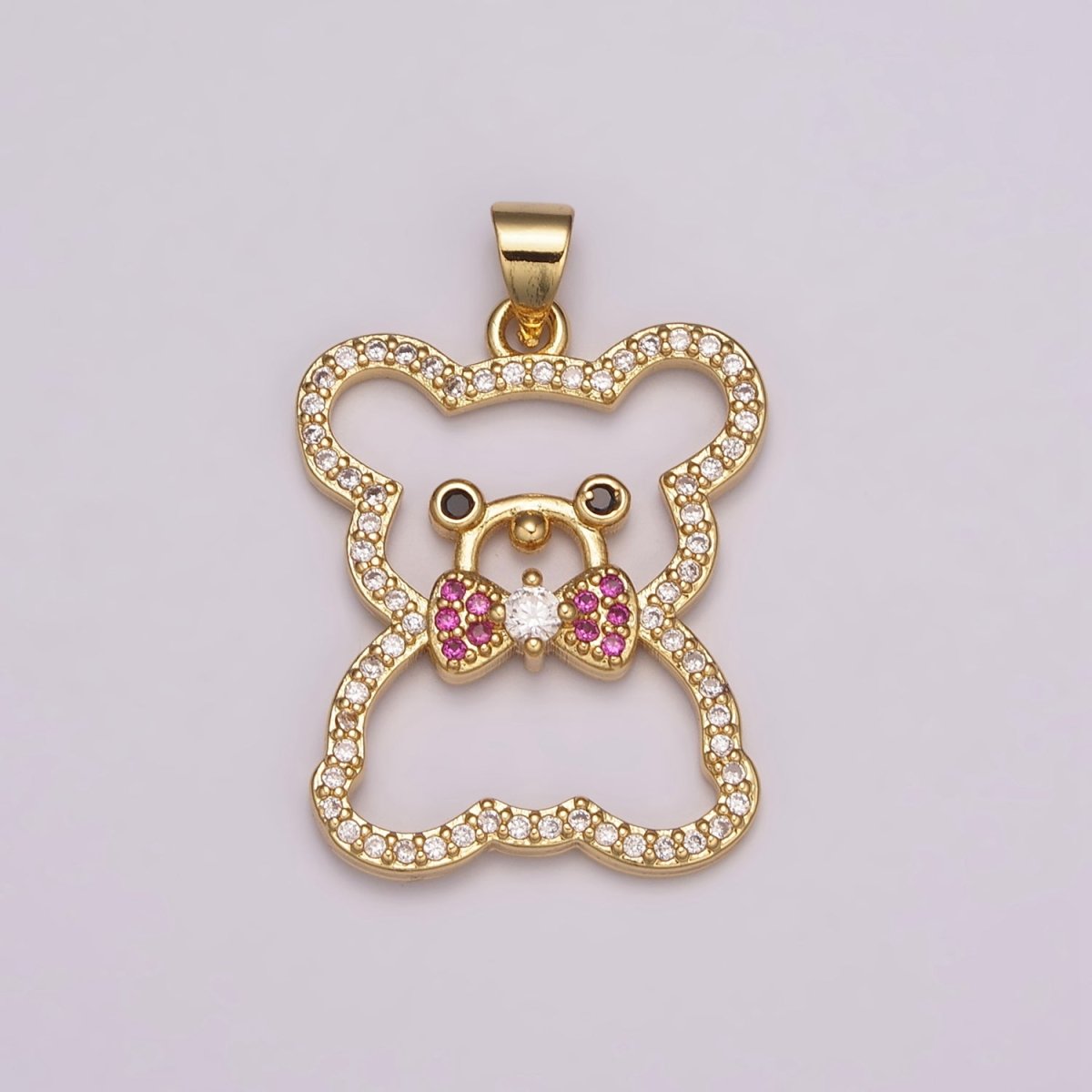 24K Gold Filled Micro Pave Gold Bear Charm Teddy Bear Charm Necklace Pendant / Keychain / Earrings / Kids Crafts N-1486 - DLUXCA