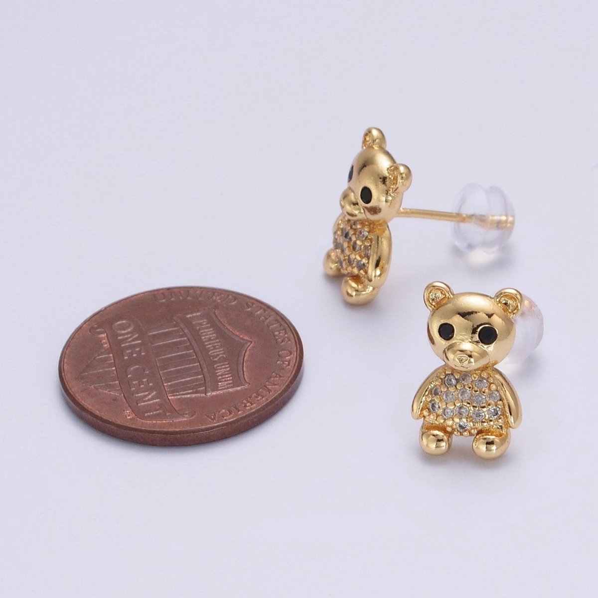 24K Gold Filled Micro Pave Gold Teddy Bear Stud Earrings P-320 - DLUXCA