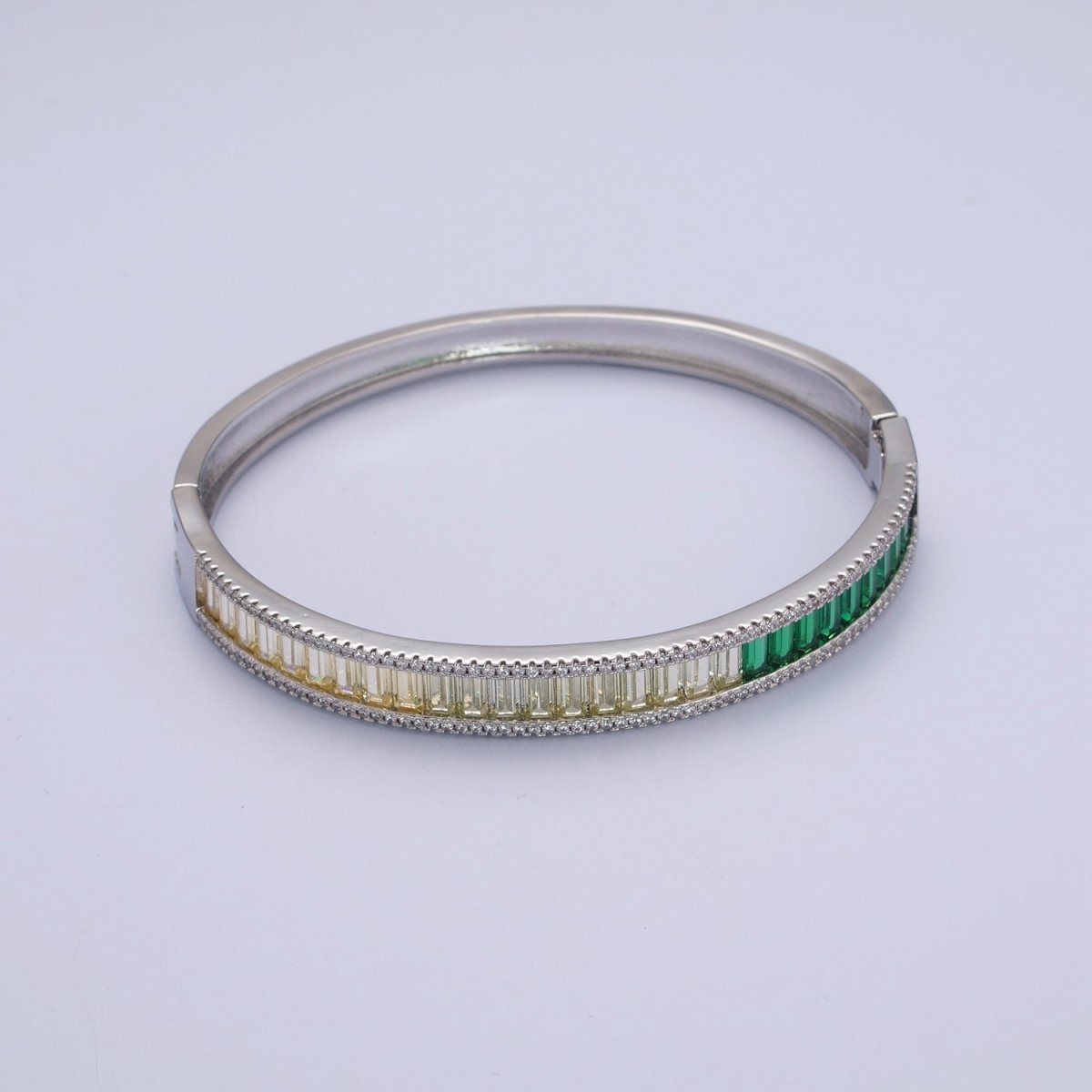 24K Gold Filled Micro Pave Gradient Green Baguette Bangle Bracelet | WA-1012 WA-1013 Clearance Pricing - DLUXCA