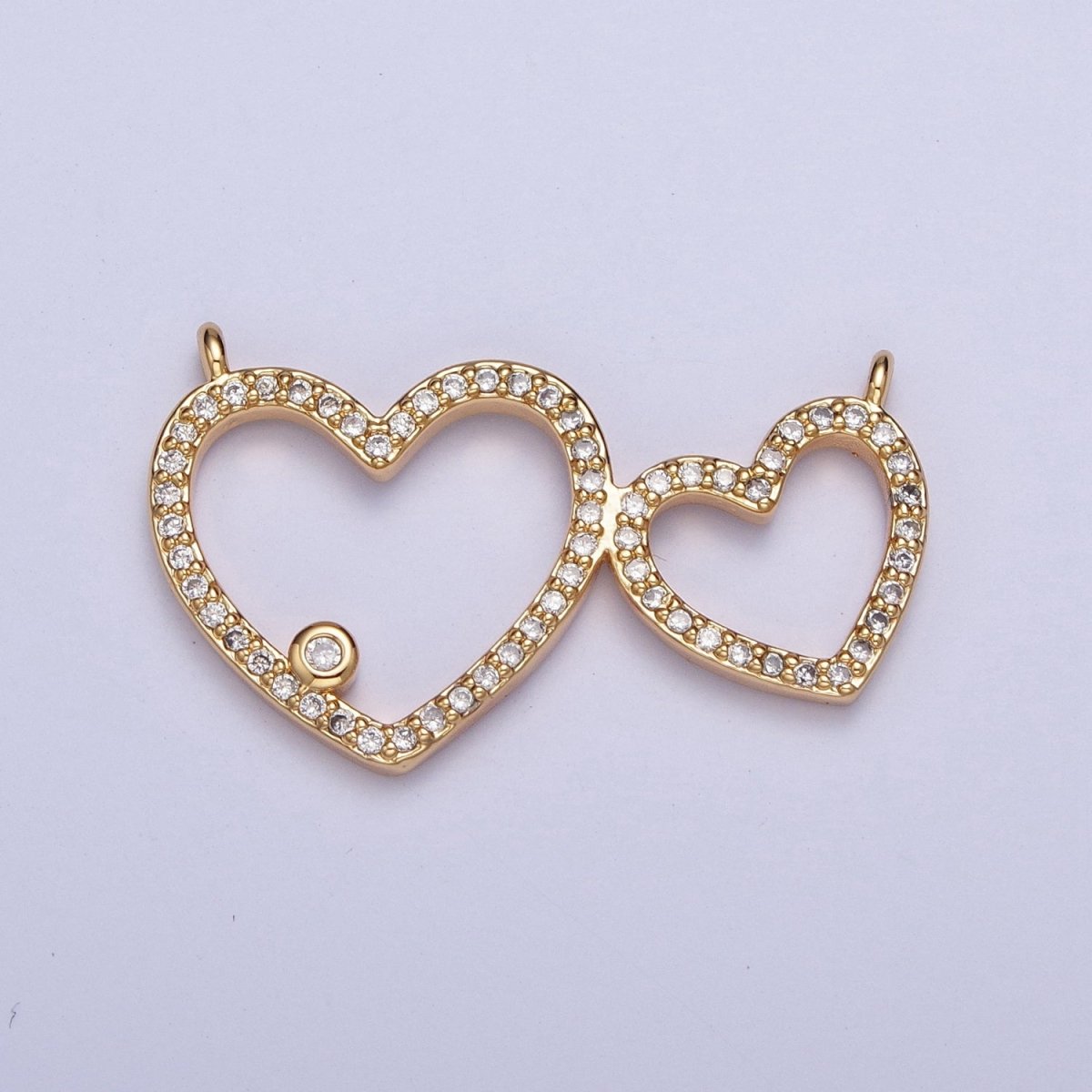 24K Gold Filled Micro Pave Heart Love Connector Charms For Jewelry Making F-488 - DLUXCA