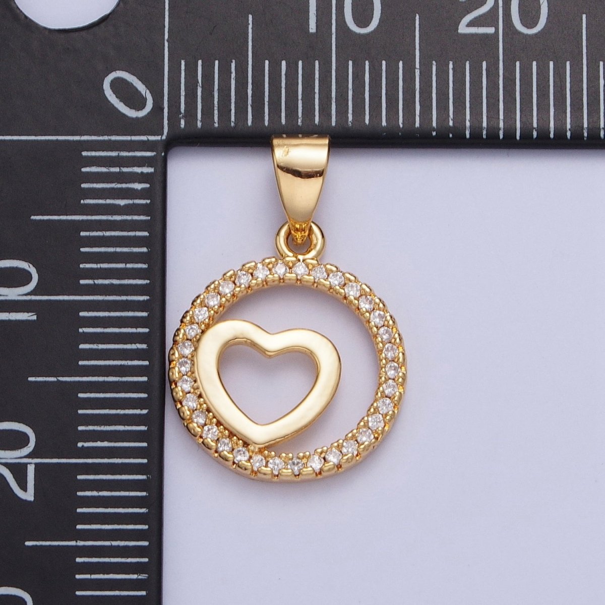 24K Gold Filled Micro Pave Heart Love Round Open Medallion Pendant For Jewelry Making X-448 - DLUXCA