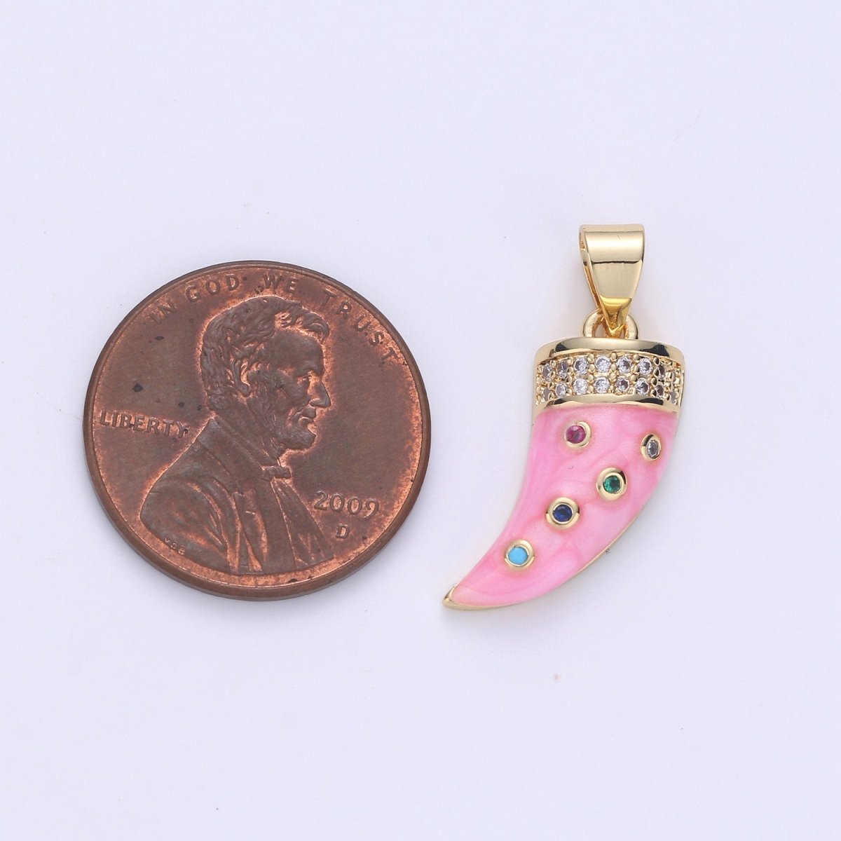 24k Gold Filled Micro Pave Horn Charm, Cubic Zirconia Enamel Horn Pendant Charm, Pink Red Blue Charm, For DIY Jewelry Necklace Supply I-637 I-638 I-639 - DLUXCA