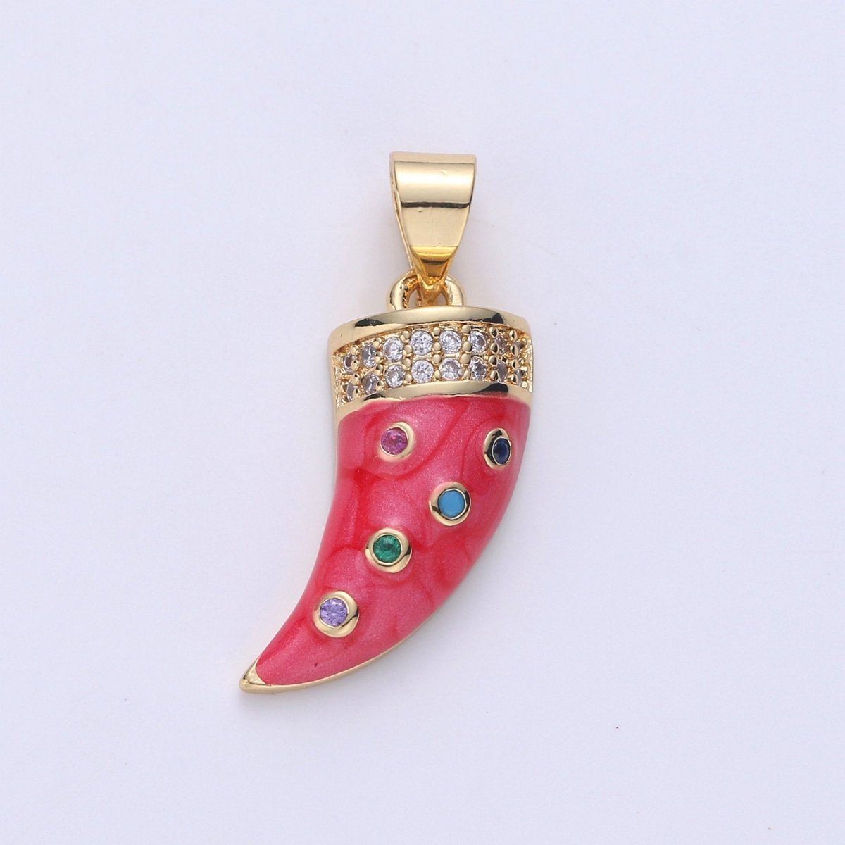 24k Gold Filled Micro Pave Horn Charm, Cubic Zirconia Enamel Horn Pendant Charm, Pink Red Blue Charm, For DIY Jewelry Necklace Supply I-637 I-638 I-639 - DLUXCA