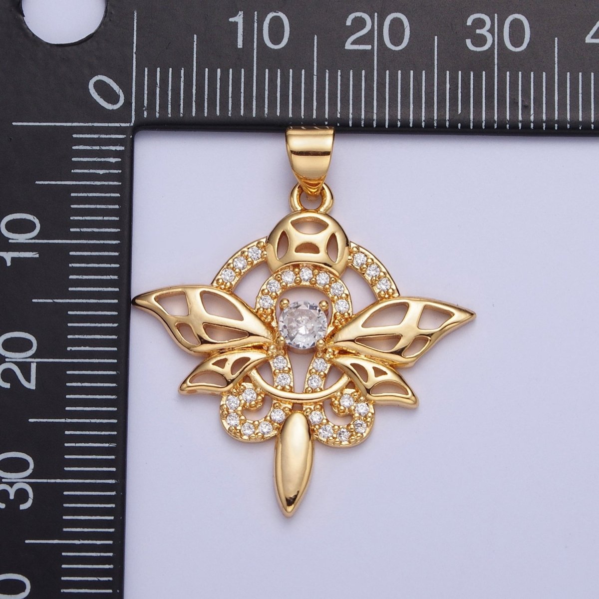 24K Gold Filled Micro Pave Insect Dragonfly Butterfly Pendant For Jewelry Making X-442 - DLUXCA