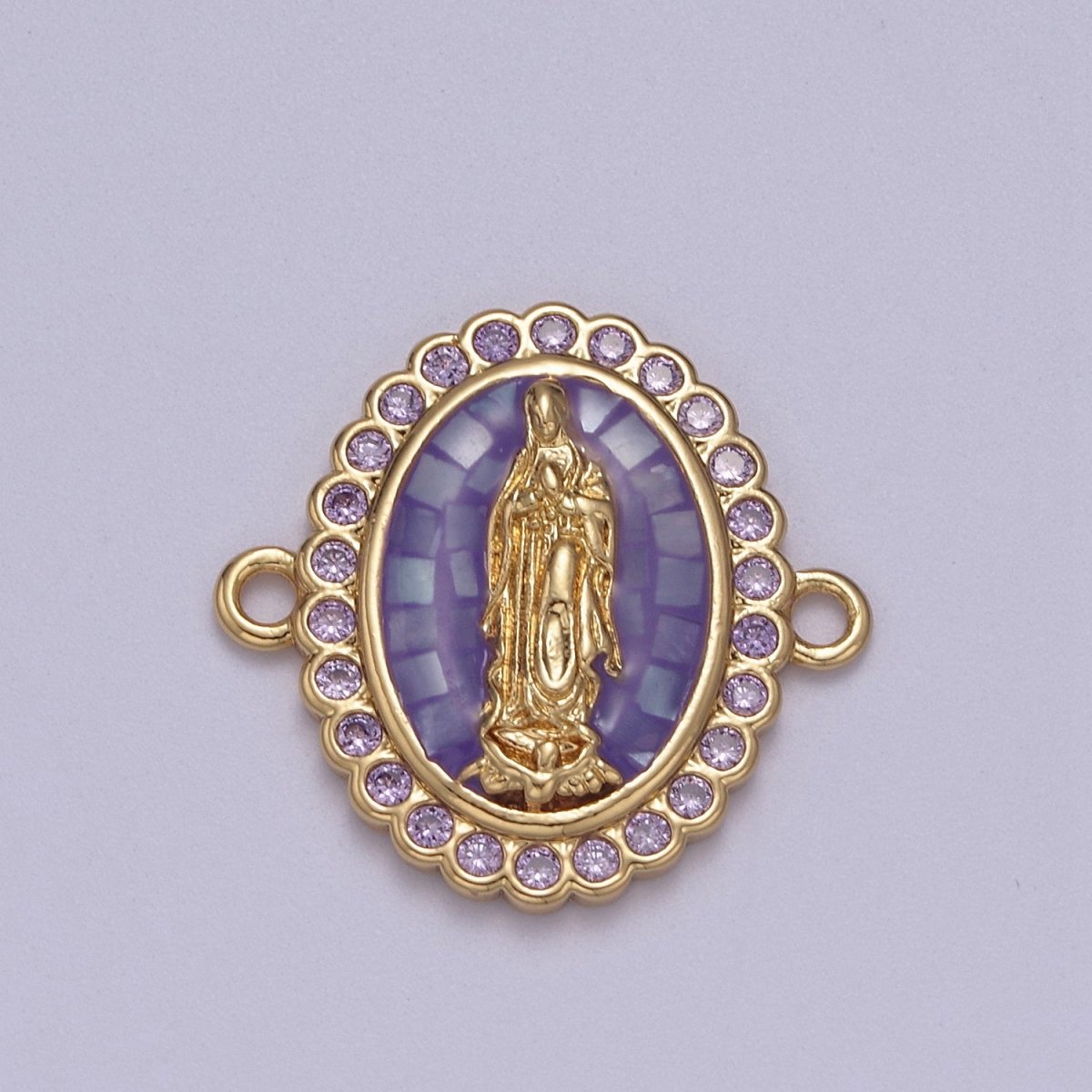 24k Gold Filled Micro Pave Lady Guadalupe Charm Connector, CZ Pave Virgin Mary Charm For Necklace, Bracelet Jewelry Making N-147 - N-156 - DLUXCA