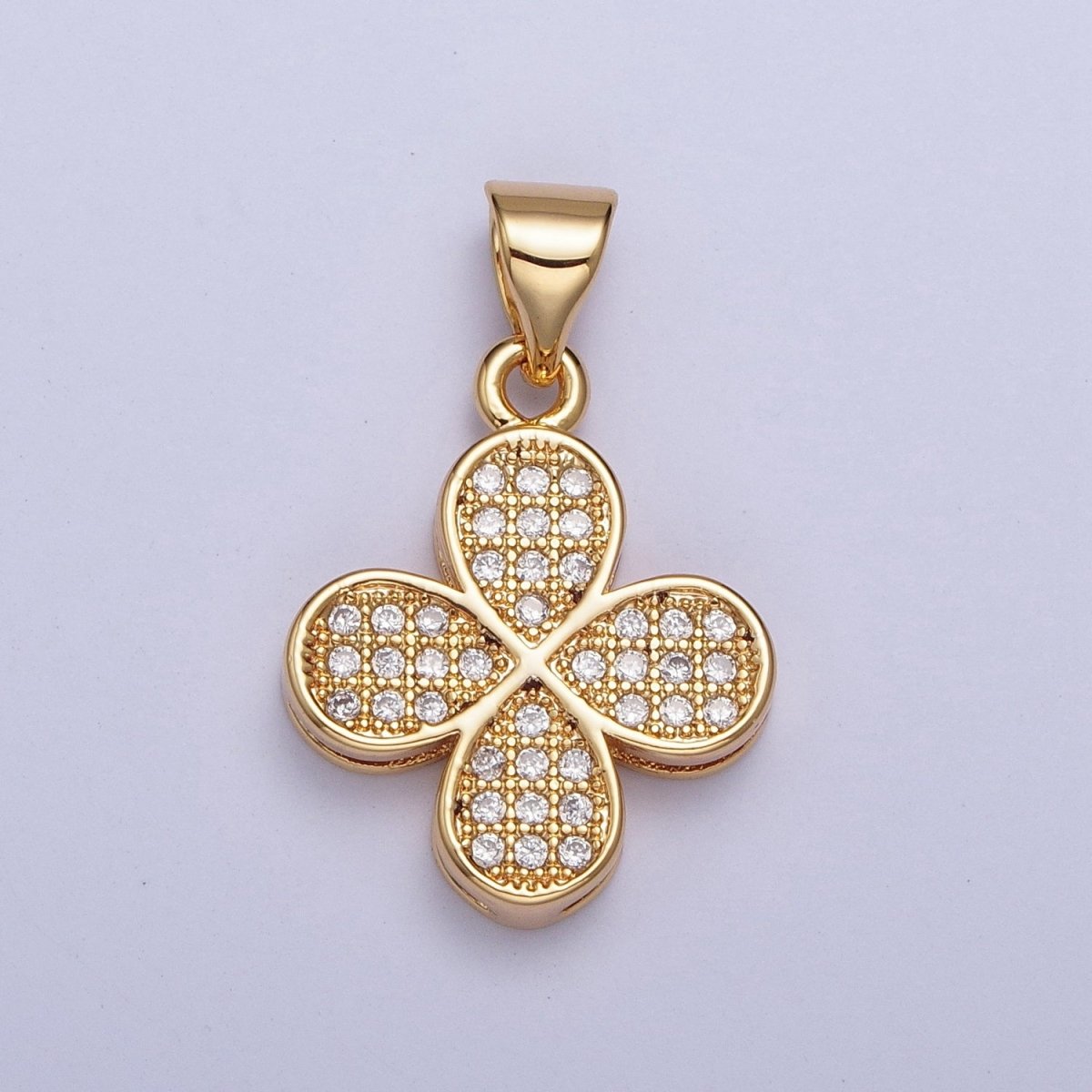 24K Gold Filled Micro Pave Leaf Four Leaf Clover Plant Pendant For Jewelry Making X-444 - DLUXCA