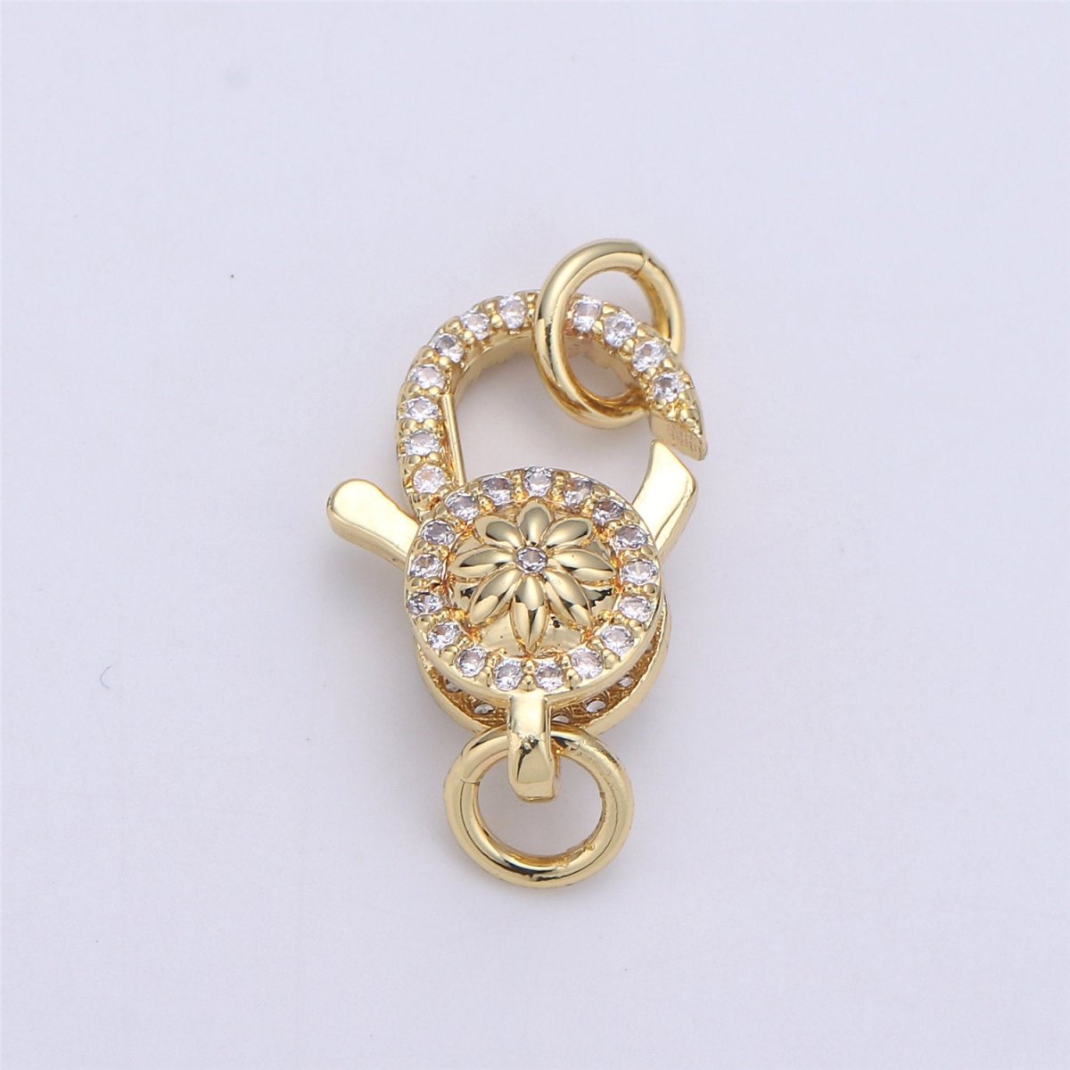 24k Gold Filled Micro Pave Lobster Clasp with Star Flower size 24mm K-351 - DLUXCA