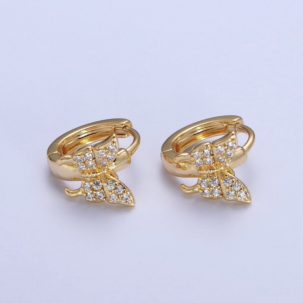 24K Gold Filled Micro Pave Mariposa Butterfly Huggie Hoop Earrings T-105 - DLUXCA