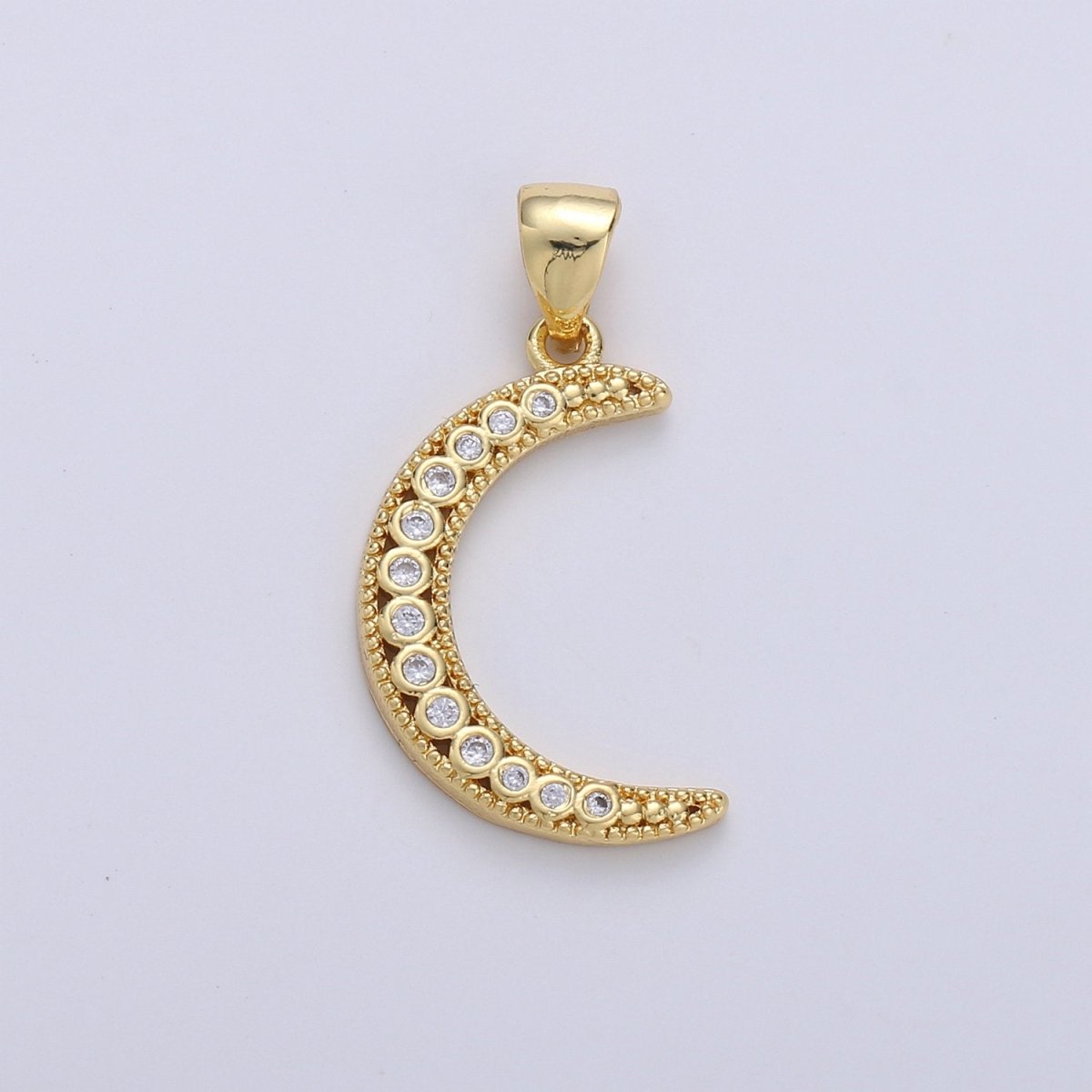 24k Gold Filled Micro Pave Moon Charm, Cubic Zirconia Crescent Moon Pendant Charm, Gold Filled Charm, For DIY Jewelry D-252 - DLUXCA