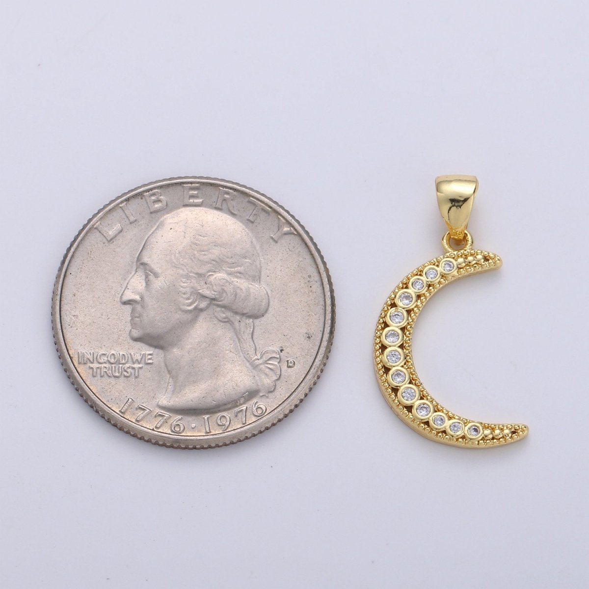 24k Gold Filled Micro Pave Moon Charm, Cubic Zirconia Crescent Moon Pendant Charm, Gold Filled Charm, For DIY Jewelry D-252 - DLUXCA