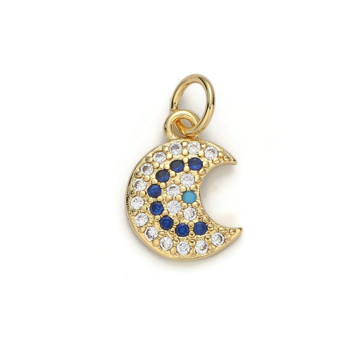24k Gold Filled Micro Pave Moon Charm, Cubic Zirconia Moon Pendant Charm, Gold Filled Charm, For DIY Jewelry D-044 - DLUXCA