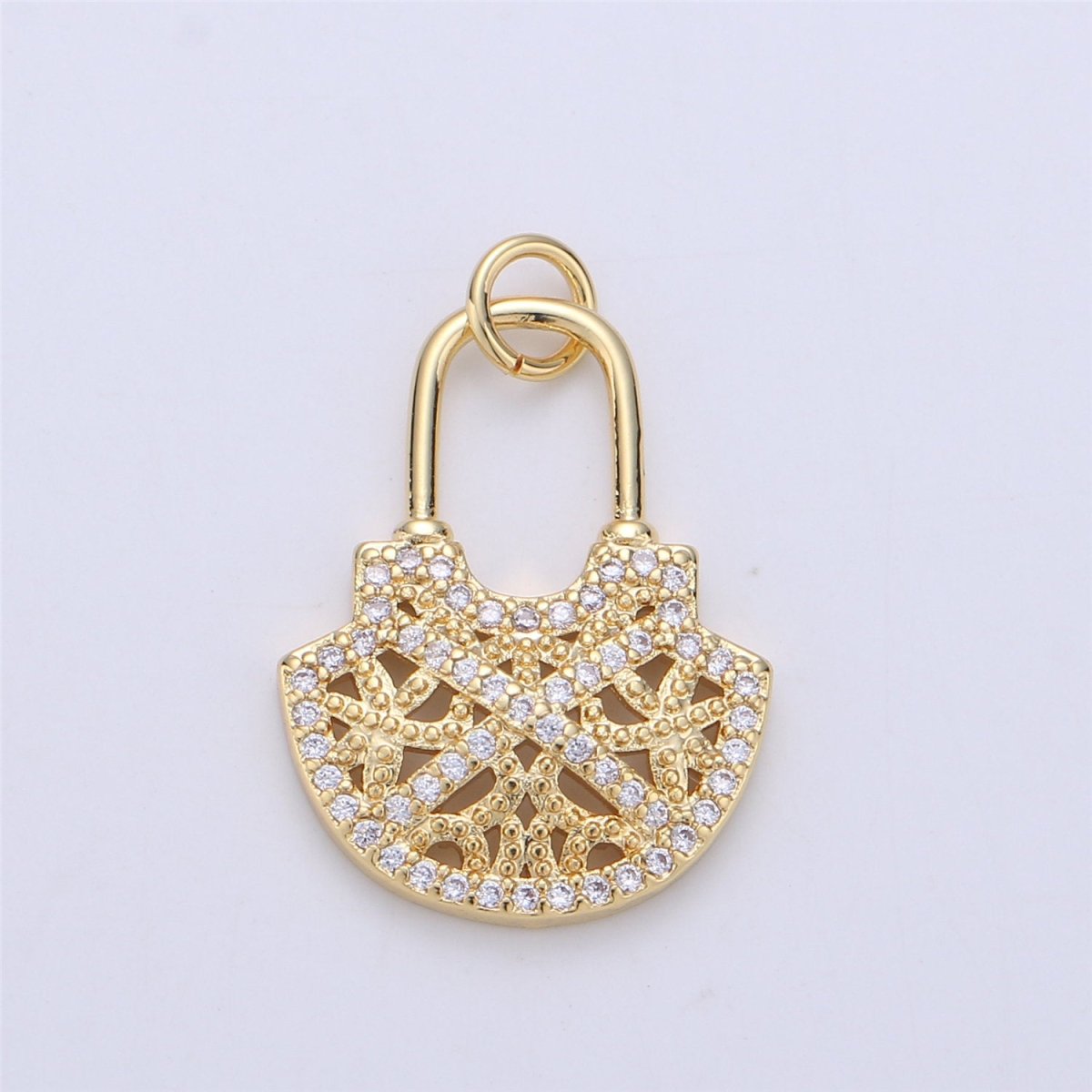 24k Gold Filled Micro Pave padlock charm for Jewelry making, Minimalist, Unique lock charm for Bracelet Necklace Earring Component - DLUXCA
