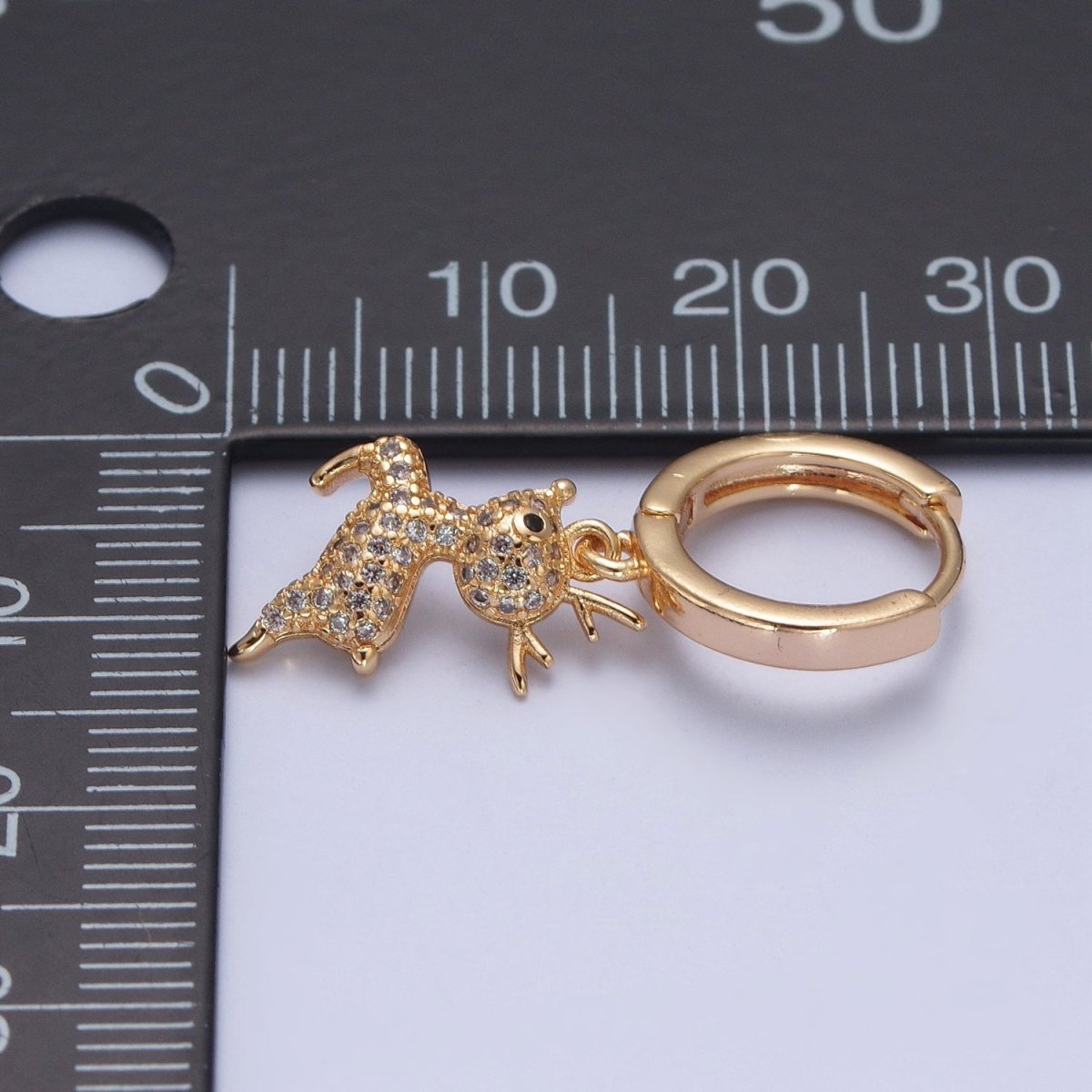 24K Gold Filled Micro Pave Reindeer Charm Dangle Huggie Hoops Earrings P-422 - DLUXCA