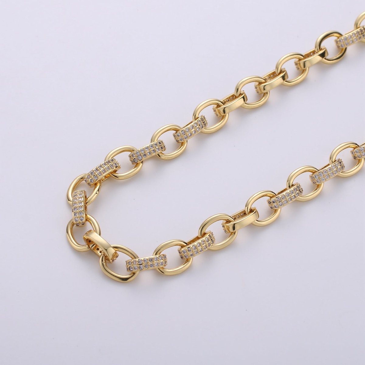 24K Gold Filled Micro Pave ROLO cable Chain with Cubic Zirconia by yard, CZ Cable Chain Necklace Specialty Link Chain by yard Rolo Cable Chain for Fashion Jewelry | ROLL-244(O-060), ROLL-245 (O-061) Clearance Pricing - DLUXCA