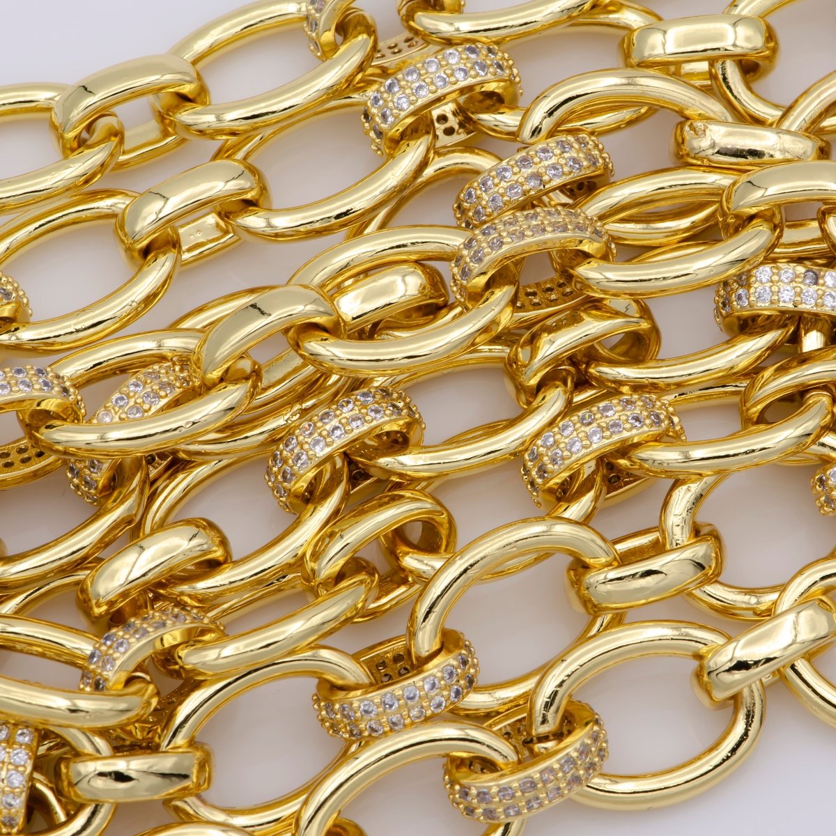 24K Gold Filled Micro Pave ROLO cable Chain with Cubic Zirconia by yard, CZ Cable Chain Necklace Specialty Link Chain by yard Rolo Cable Chain for Fashion Jewelry | ROLL-244(O-060), ROLL-245 (O-061) Clearance Pricing - DLUXCA