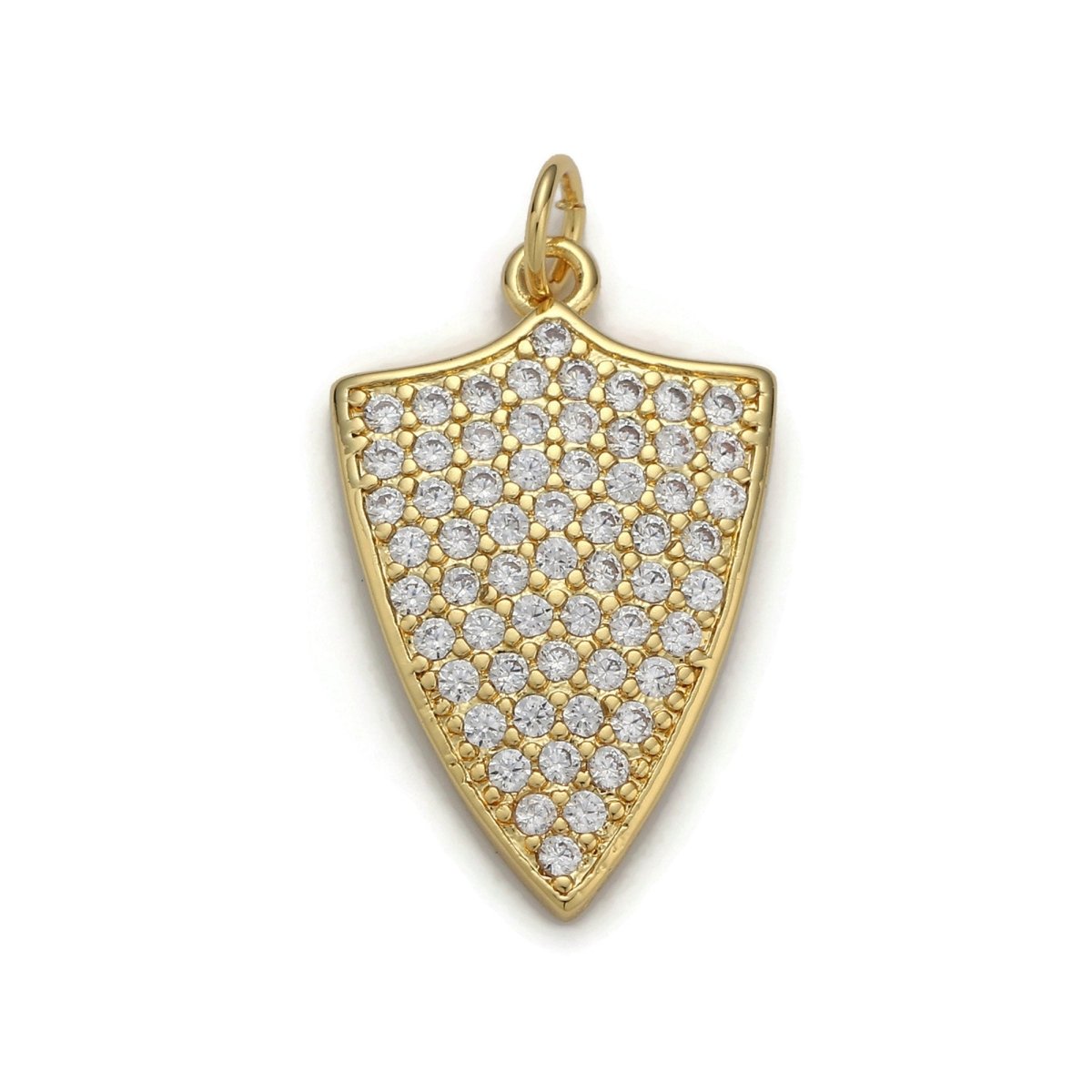 24k Gold Filled Micro Pave Shield Charm, Cubic Zirconia Shield Pendant Charm, Gold Filled Charm, For DIY Jewelry | D-033 - DLUXCA