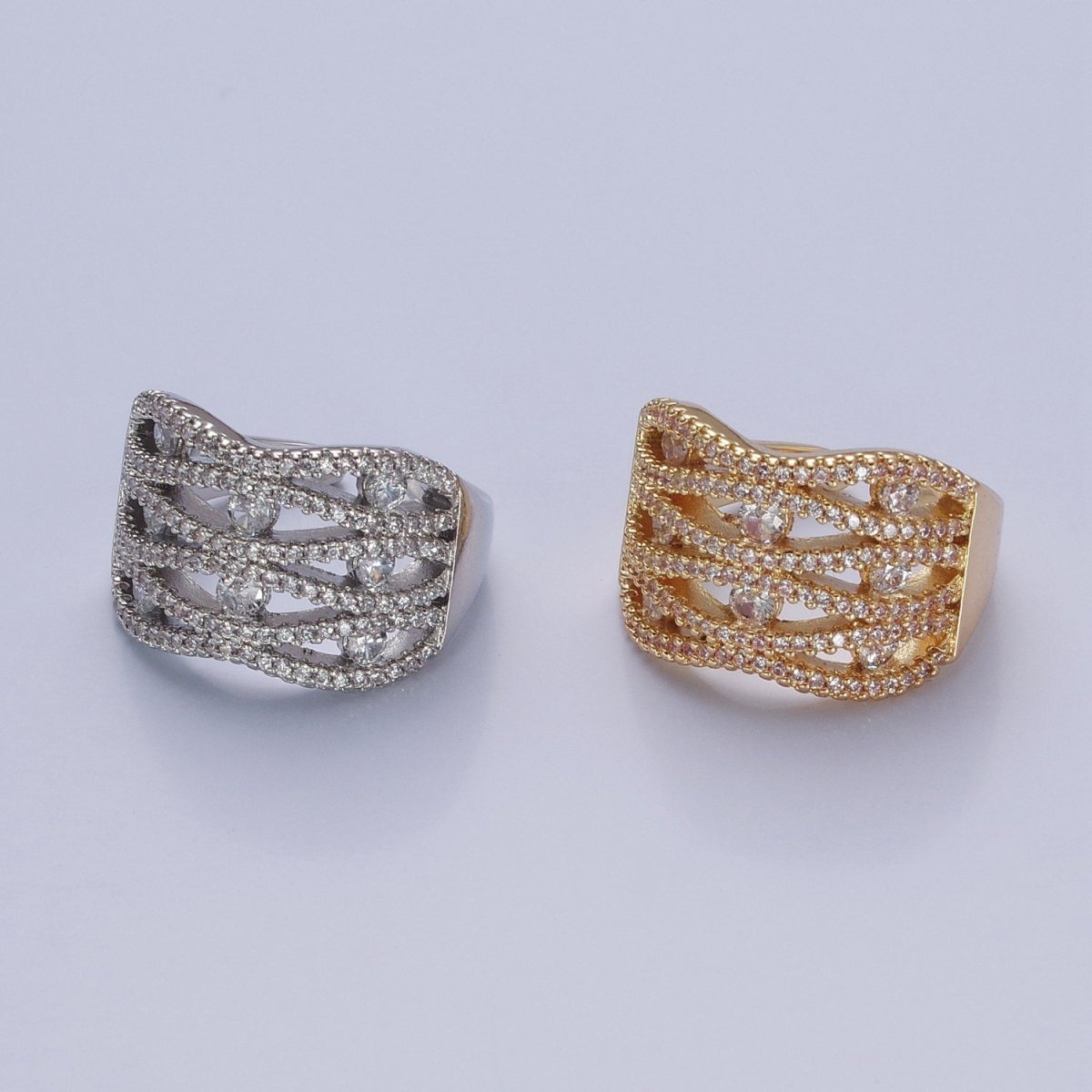 24K Gold Filled Micro Pave Signet Ring, Cubic Zirconia CZ Statement Ring in Silver & Gold O-2266 O-2267 - DLUXCA
