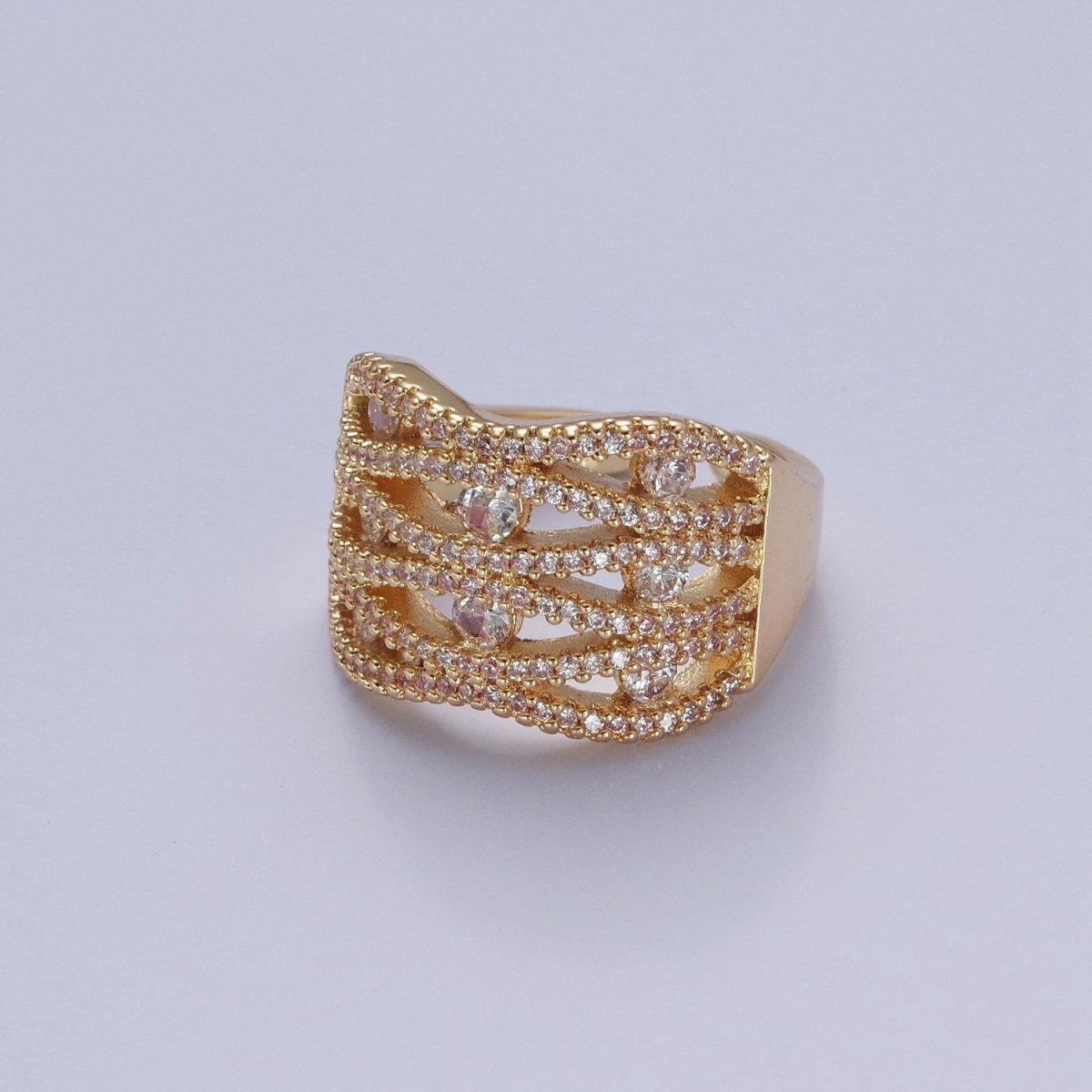 24K Gold Filled Micro Pave Signet Ring, Cubic Zirconia CZ Statement Ring in Silver & Gold O-2266 O-2267 - DLUXCA