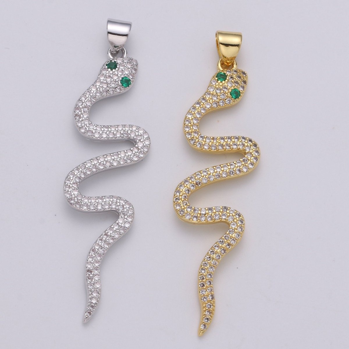 24k Gold Filled Micro Pave Snake Charm, Cubic Zirconia Serpent Pendant Charm, Gold Filled Charm, Silver Snake Pendant For DIY Jewelry I-807 I-808 - DLUXCA