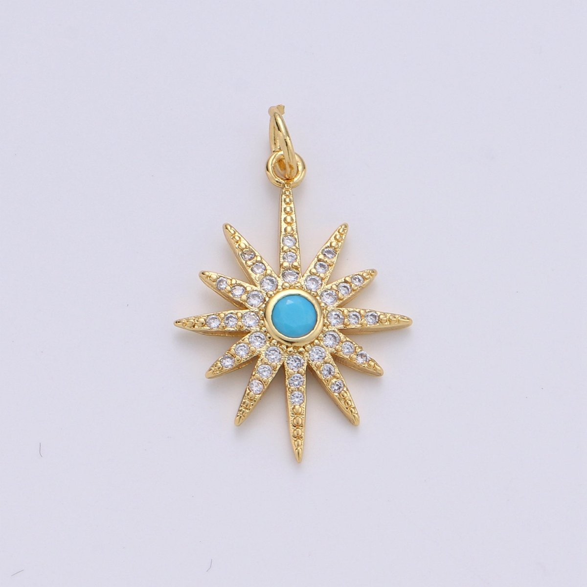 24k Gold Filled Micro Pave Star Charm, Blue North Star Moon Pendant Charm, Gold Filled Charm, For DIY Necklace Bracelet Earring D-246 - DLUXCA