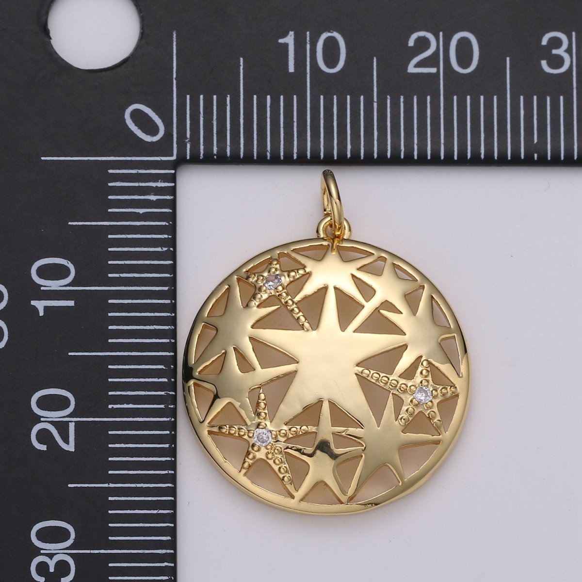 24k Gold Filled Micro Pave Star Charm, Cubic Zirconia Medallion Pendant Charm, Gold Filled Charm, For DIY Jewelry D-437 - DLUXCA