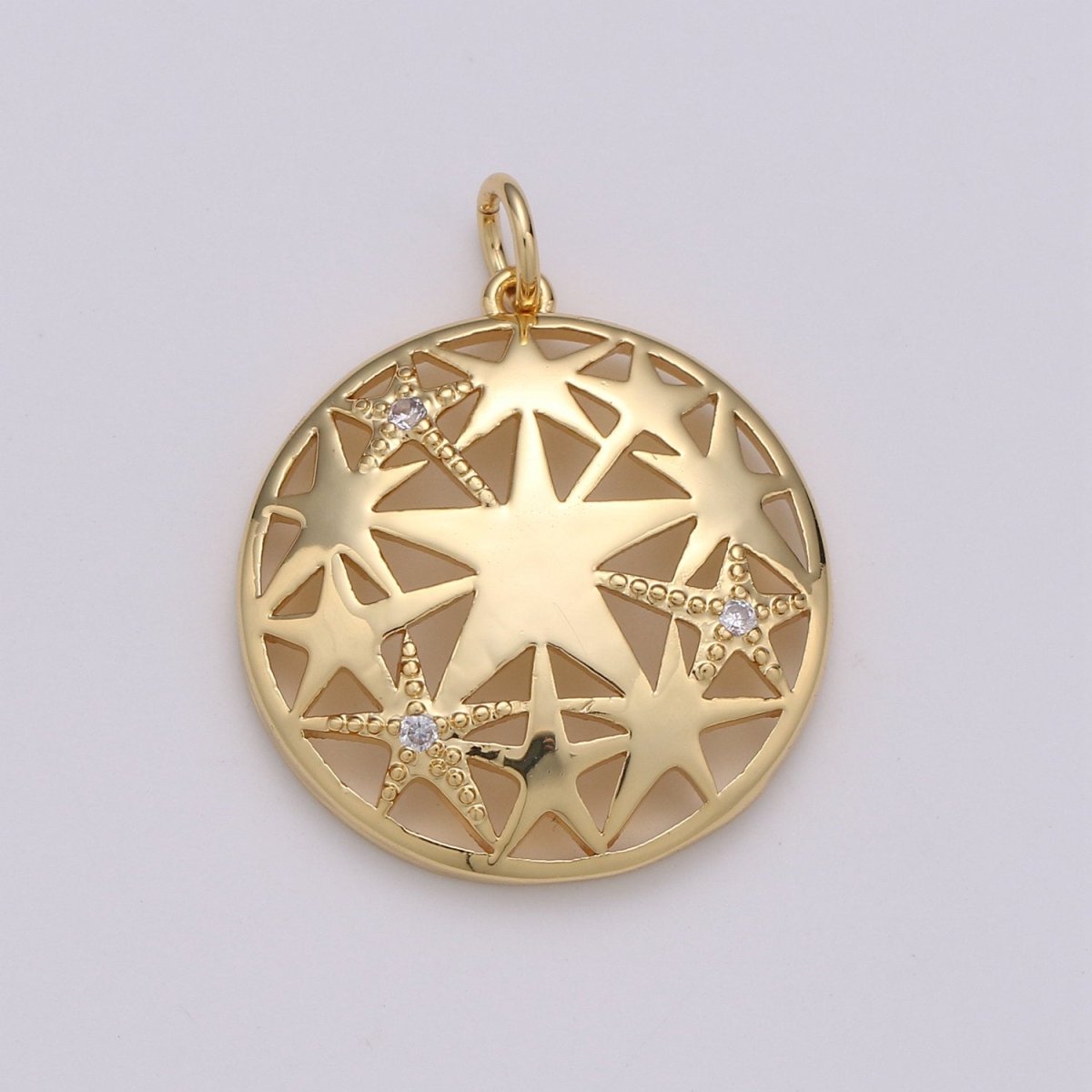 24k Gold Filled Micro Pave Star Charm, Cubic Zirconia Medallion Pendant Charm, Gold Filled Charm, For DIY Jewelry D-437 - DLUXCA