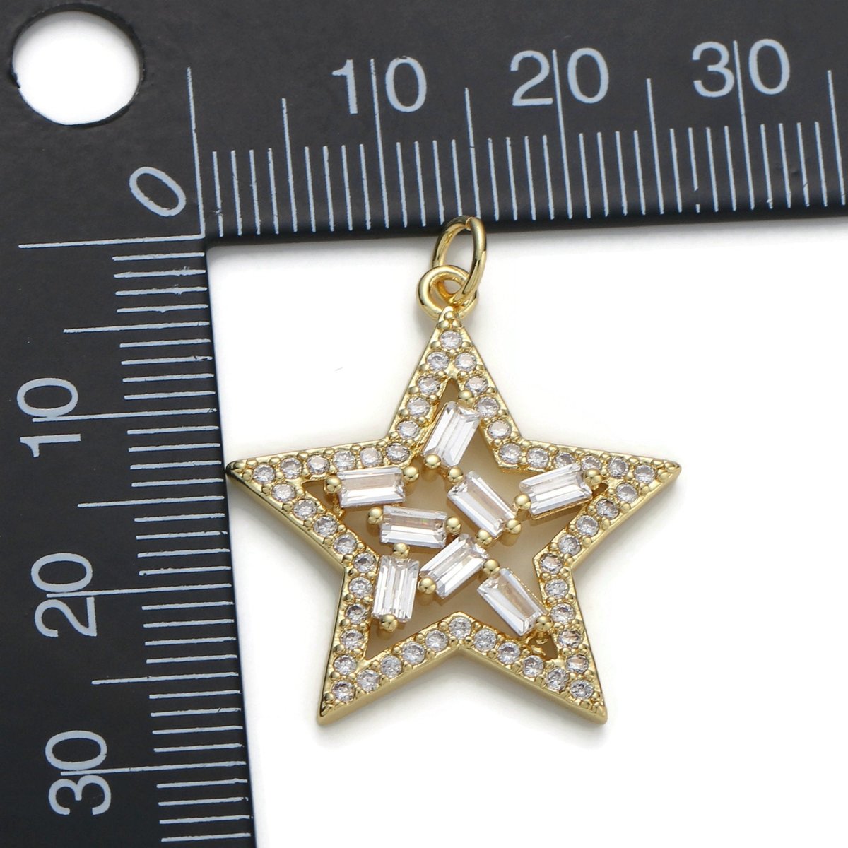 24k Gold Filled Micro Pave Star Charm, Cubic Zirconia Star Pendant Charm, Gold Filled Charm, For DIY Jewelry D-041 - DLUXCA