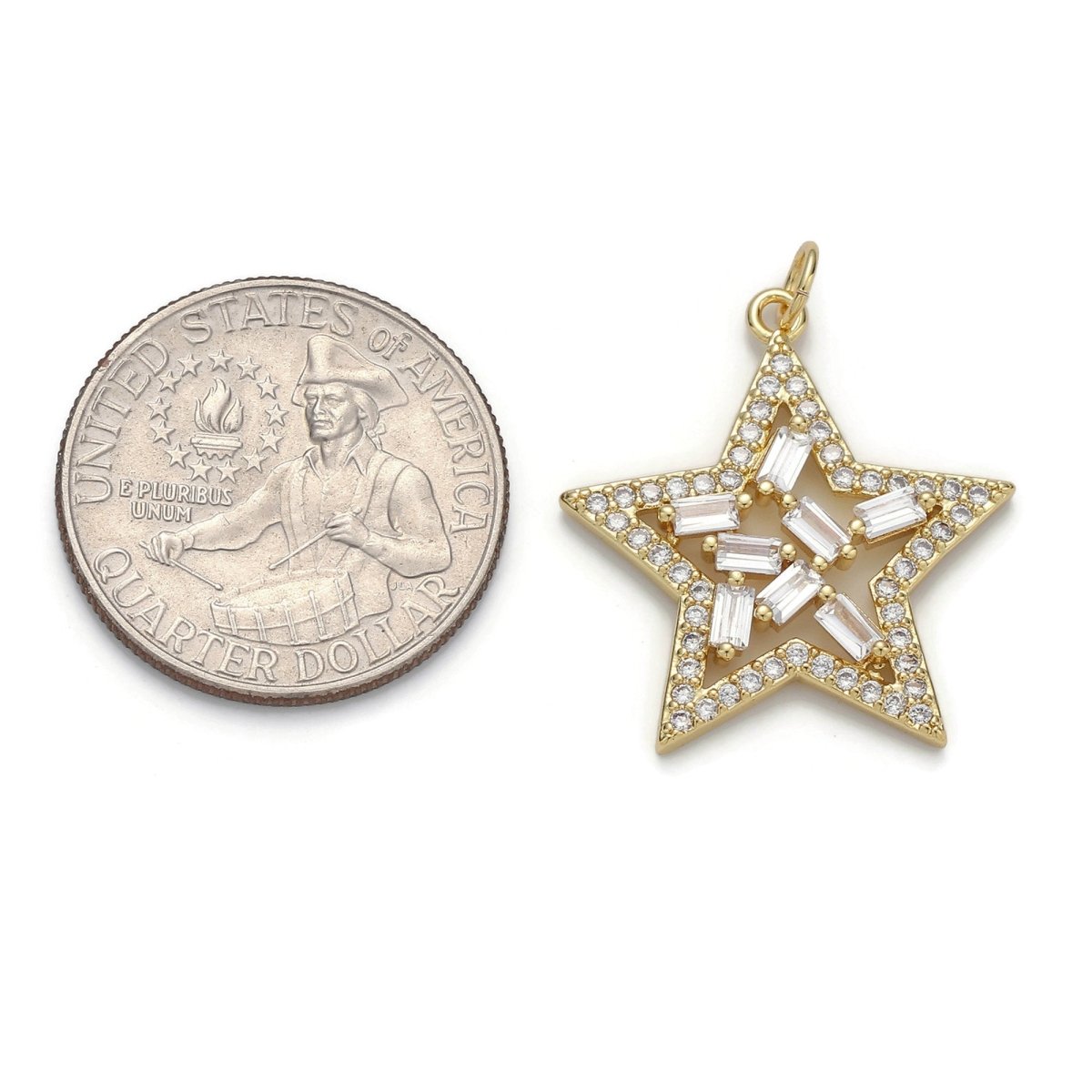 24k Gold Filled Micro Pave Star Charm, Cubic Zirconia Star Pendant Charm, Gold Filled Charm, For DIY Jewelry D-041 - DLUXCA