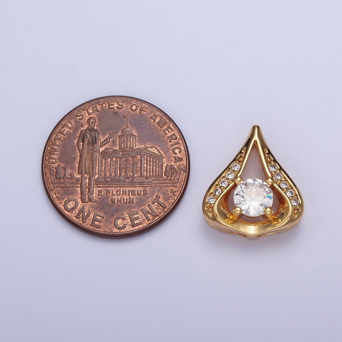 24K Gold Filled Micro Pave Teardrop Pendant with Clear Round Cubic Zirconia X443 - DLUXCA