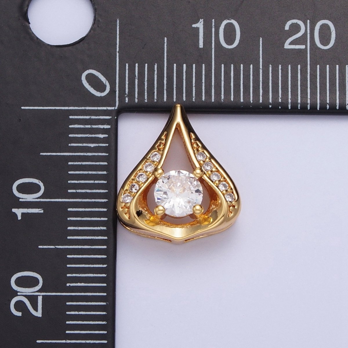 24K Gold Filled Micro Pave Teardrop Pendant with Clear Round Cubic Zirconia X443 - DLUXCA