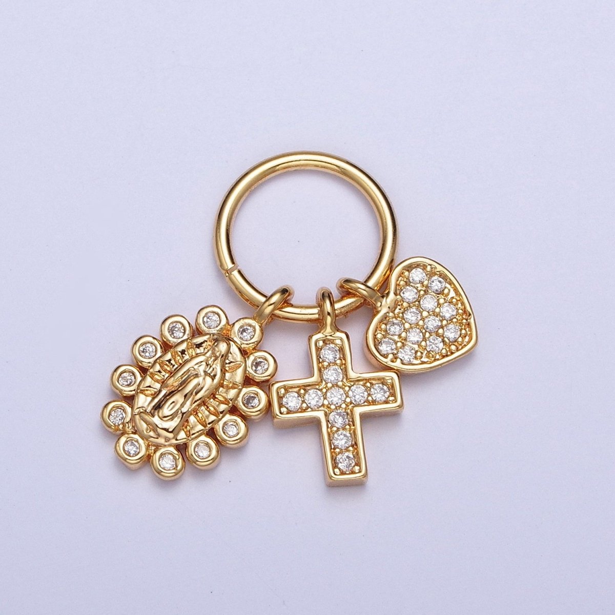 24K Gold Filled Micro Pave Virgin Mary, Heart Love, Religious Cross Charms Pendants For Jewelry Making X-439 - DLUXCA