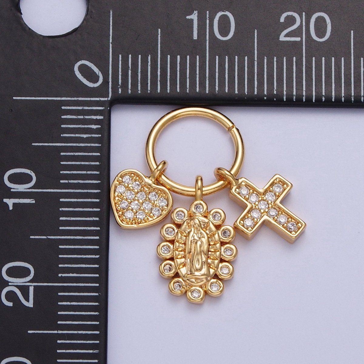 24K Gold Filled Micro Pave Virgin Mary, Heart Love, Religious Cross Charms Pendants For Jewelry Making X-439 - DLUXCA