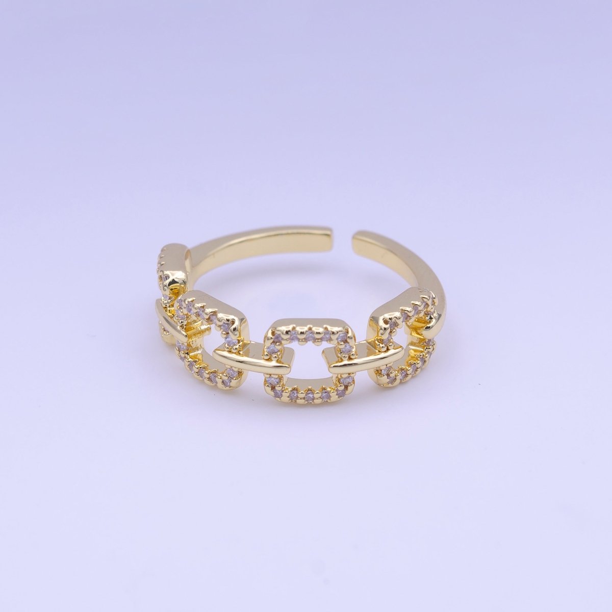 24K Gold Filled Micro Paved Cable Link Chain Adjustable Ring | Y-423 - DLUXCA